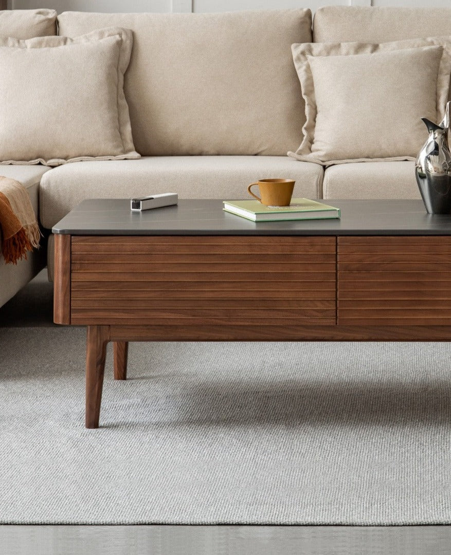 Black Walnut, Sandal Solid Wood Coffee Table with Slate Top