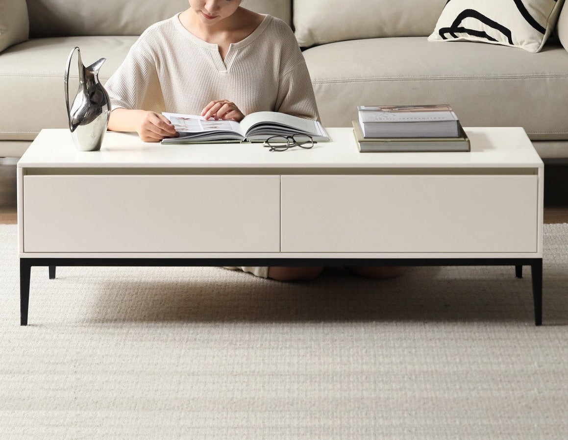 Elegant creamy white сoffee table Ash solid wood