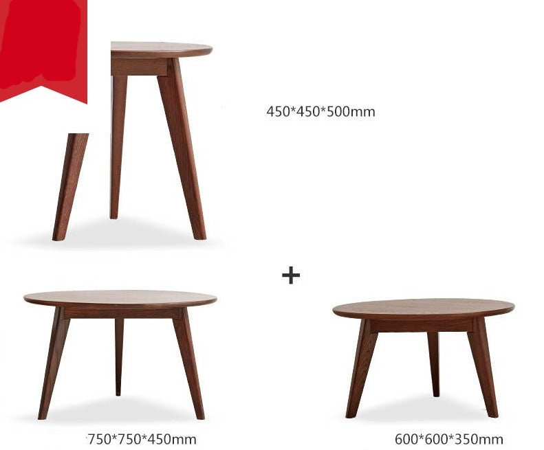 Round Coffee table OAK solid wood ,walnut color+