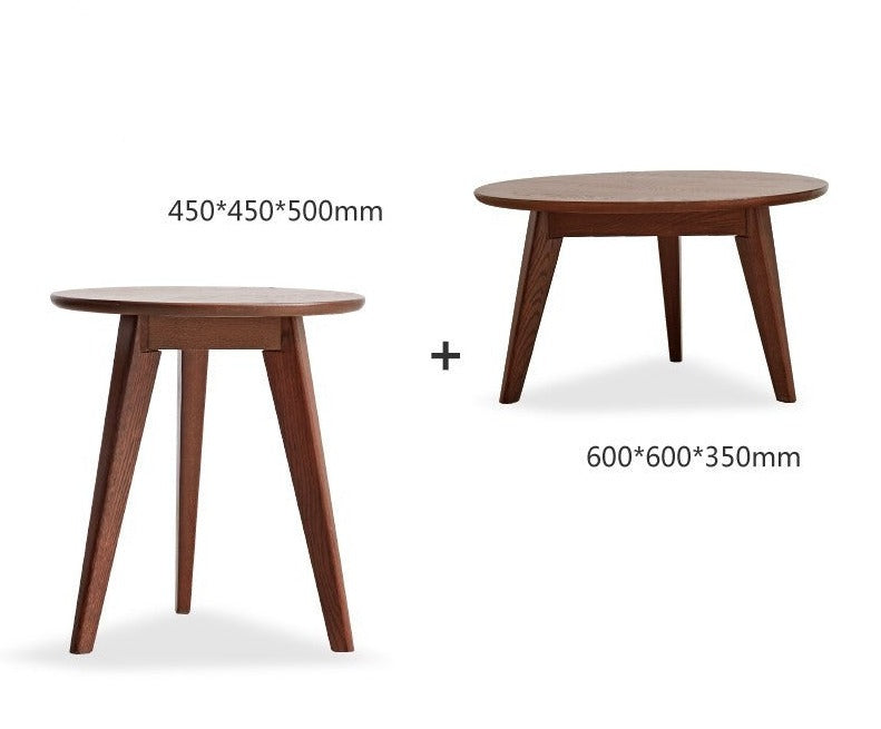Round Coffee table OAK solid wood ,walnut color+