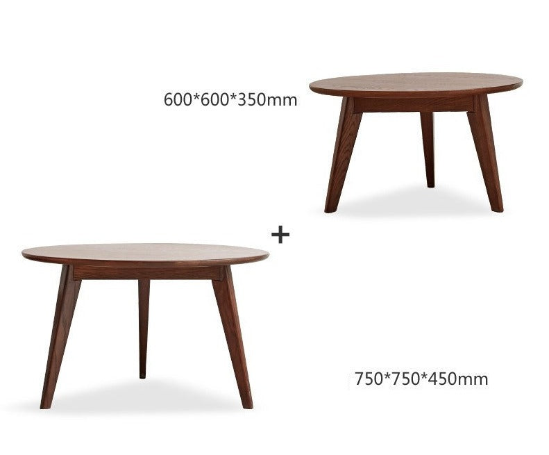 Round Coffee table OAK solid wood ,walnut color+