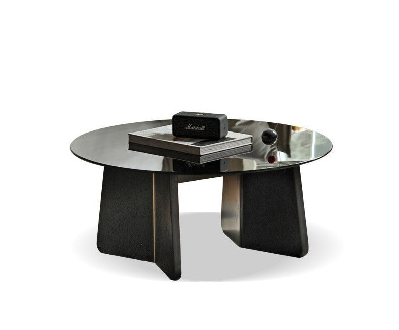 Oak Solid Wood Smoky Coffee Table Glass