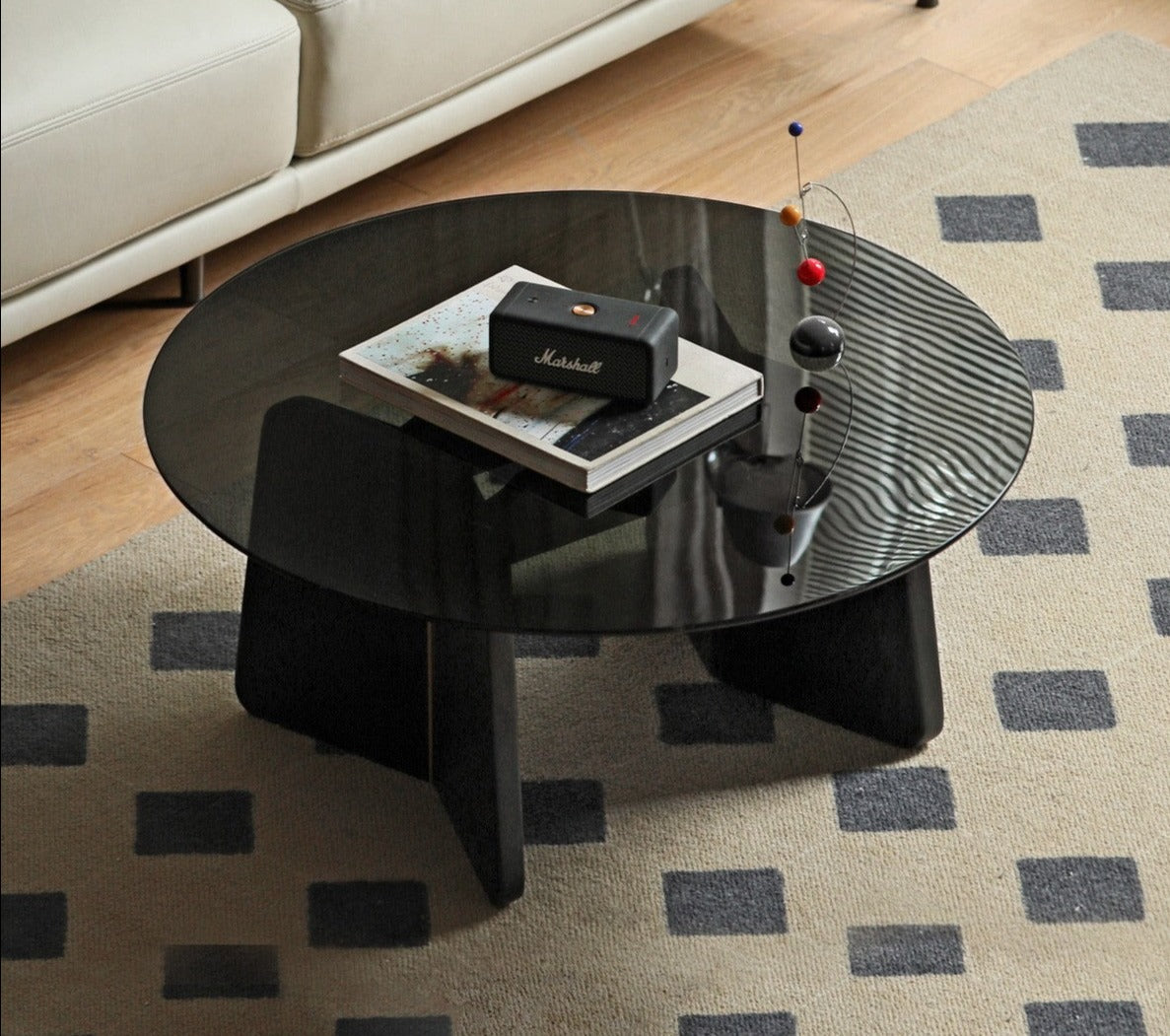 Oak Solid Wood Smoky Coffee Table Glass