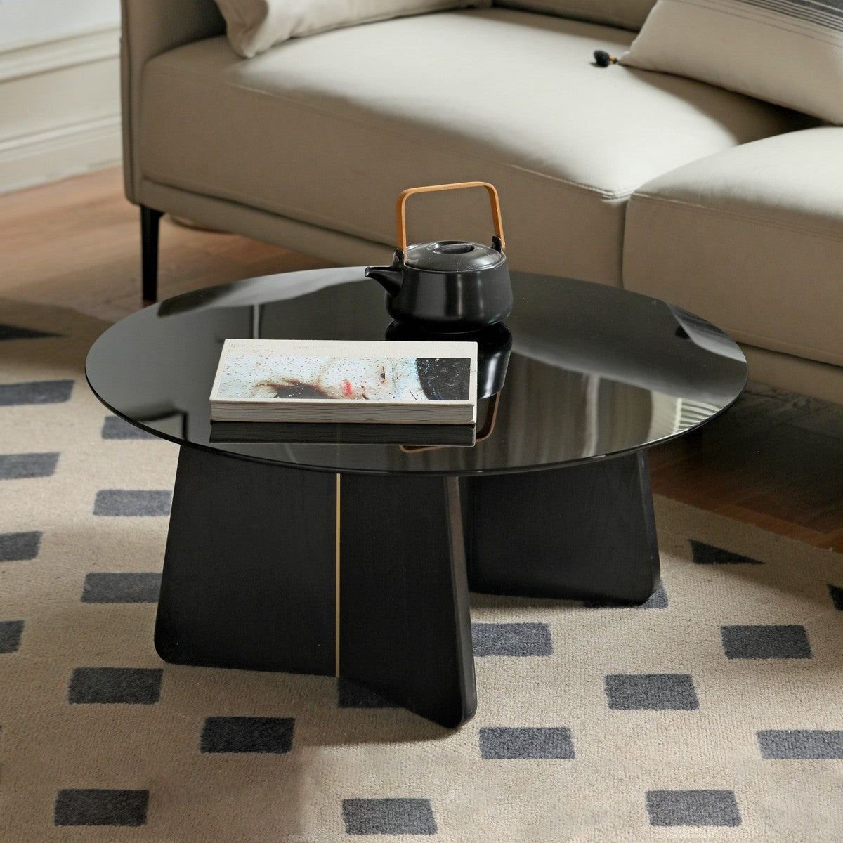 Oak Solid Wood Smoky Coffee Table Glass