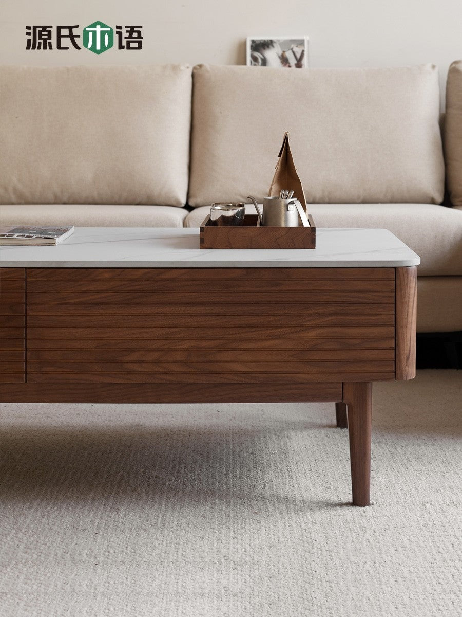Coffee table Black walnut with slate top"