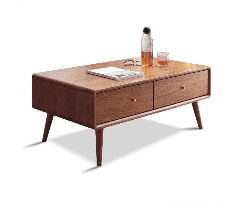 Double-sided four-drawer coffee table Oak solid wood"
