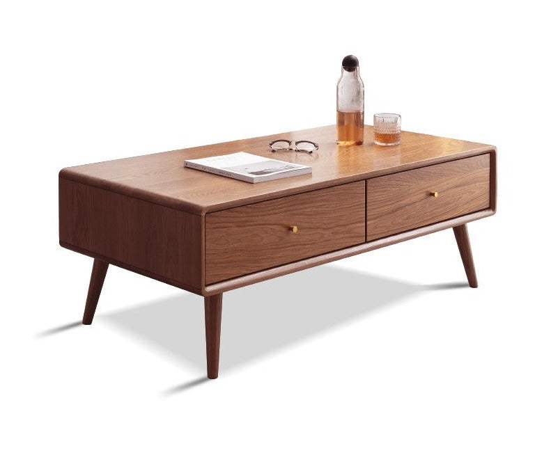 Double-sided four-drawer coffee table Oak solid wood"