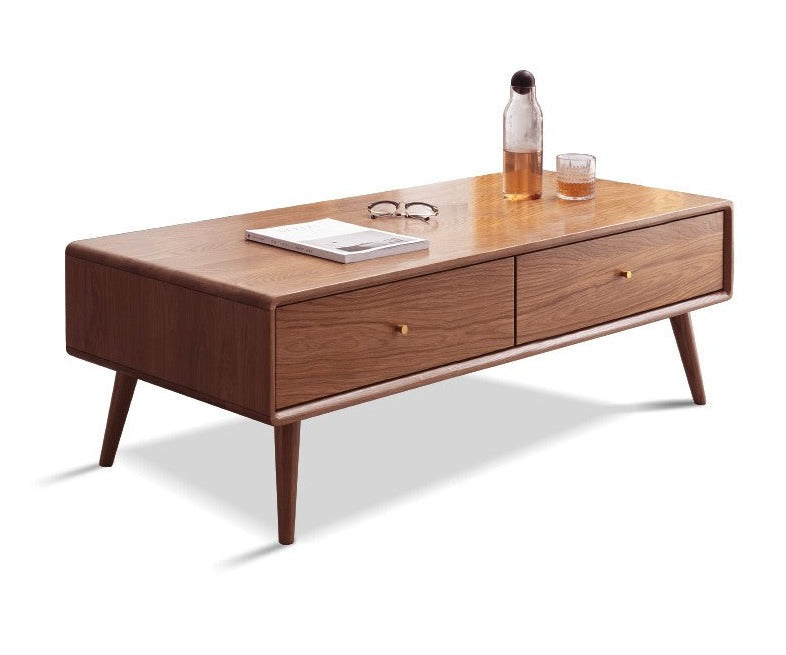 Double-sided four-drawer coffee table Oak solid wood"