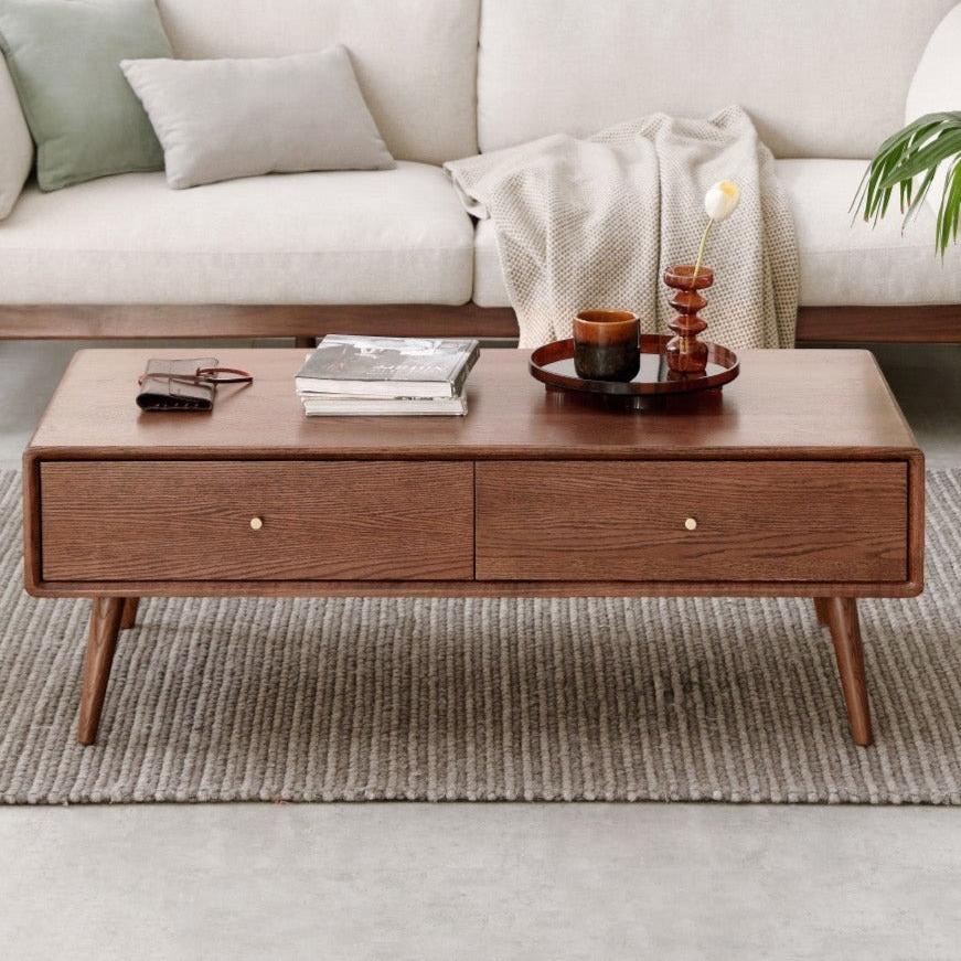 Oak Solid Wood Double-Sided Four-Drawer Coffee Table