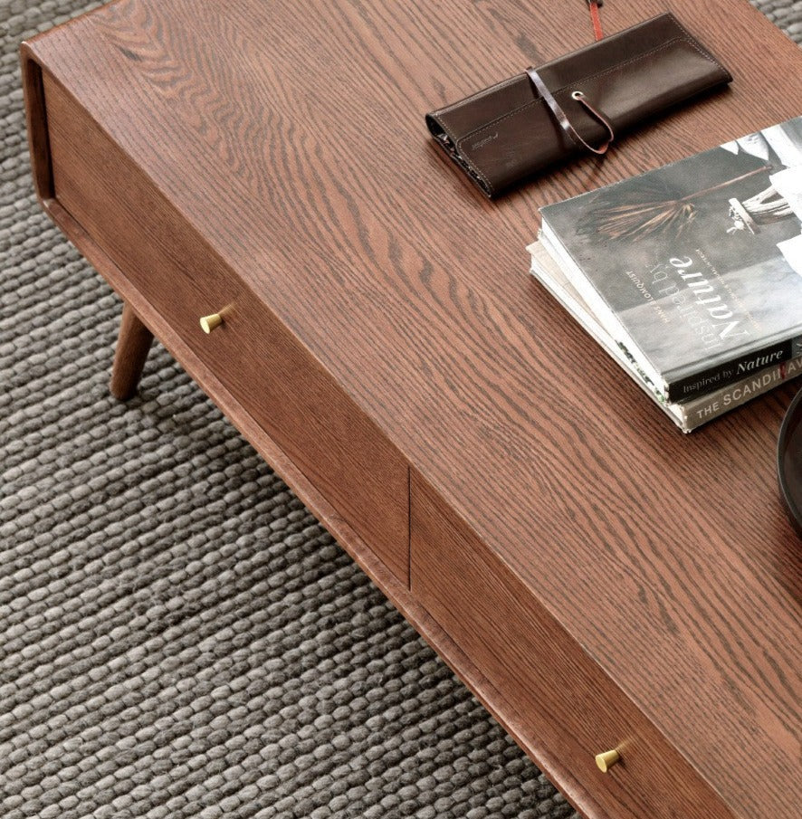 Oak Solid Wood Double-Sided Four-Drawer Coffee Table