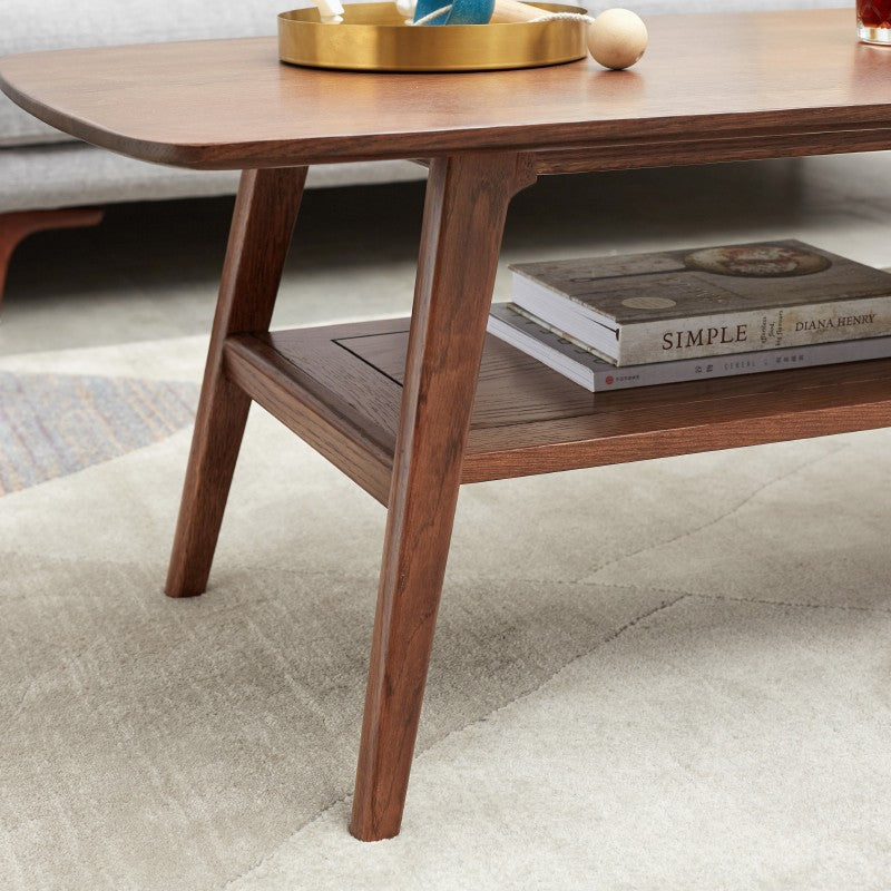 Solid Rubberwood, Beech, Oak Solid Wood Walnut Color Double-Layer Coffee Table