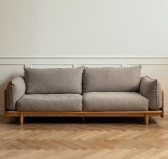 Oak, Ash Solid Wood Sofa Genuine Leather, Fabric.