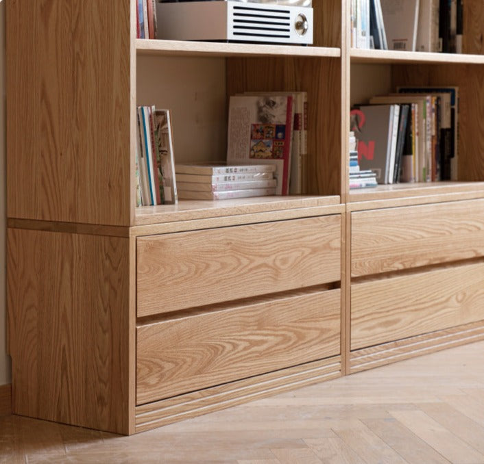 Oak Solid Wood Floor To Ceiling Bookshelves