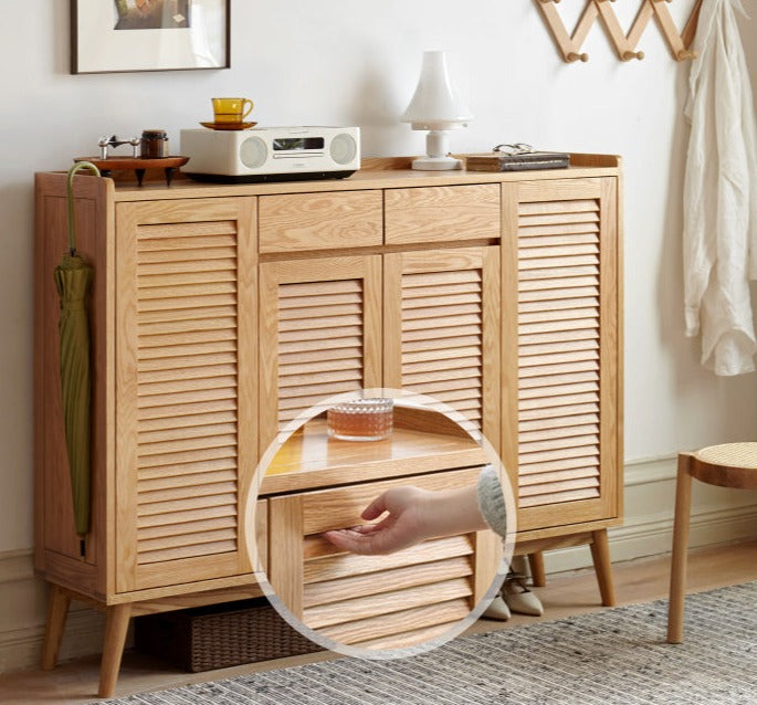 Oak Solid Wood Shutter Door Shoe Cabinet