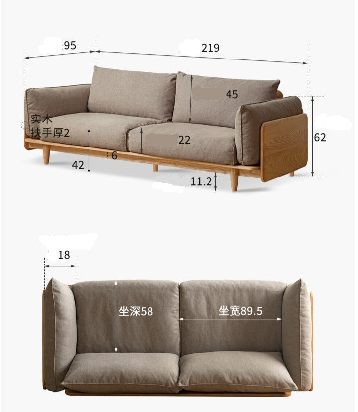 Cherry Wood Sofa Genuine Leather, Fabric-