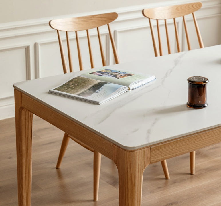 Oak, Ash Solid Wood Dining Table With Rock Slab Surface