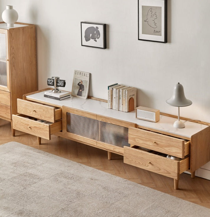 Ash Solid Wood TV Stand Rock Slab.