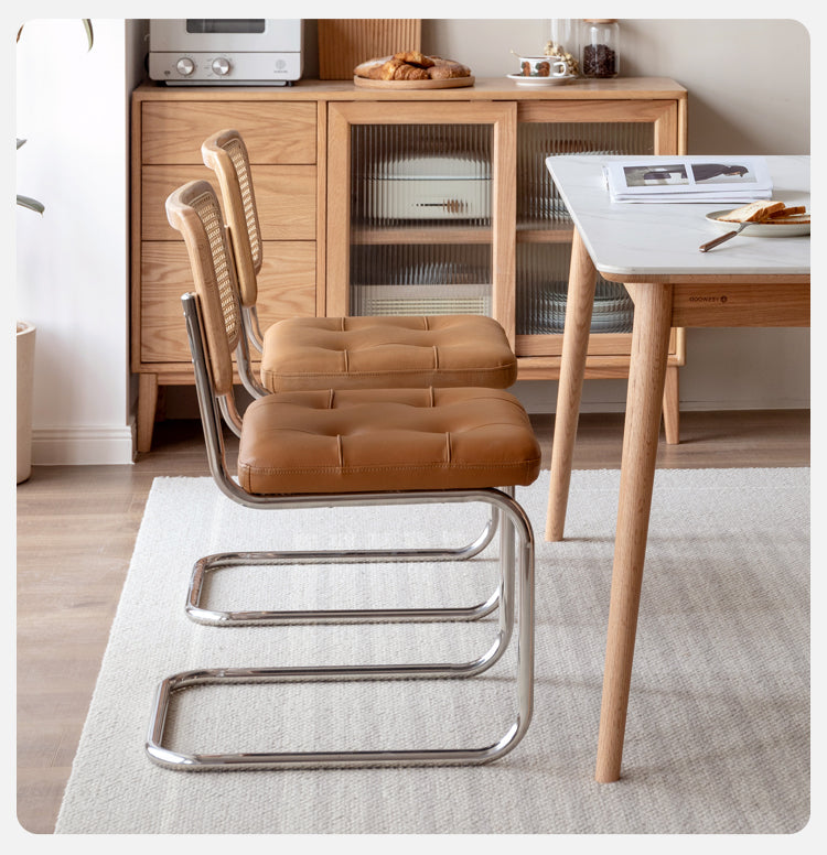 4 pcs Oak Solid Wood Suspension Genuine Leather, Organic Leather Chair
