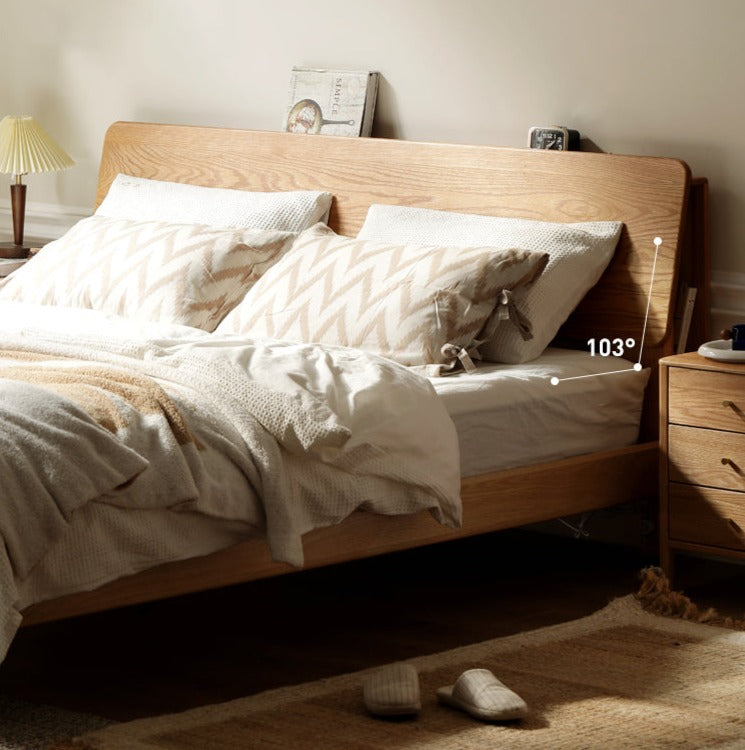 Oak Solid Wood Soft Light With Bookshelf Bed