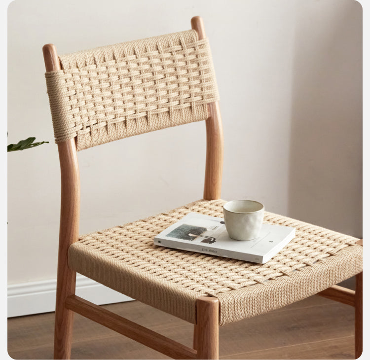 Oak, Cherry Solid Wood Rope Dining Chair
