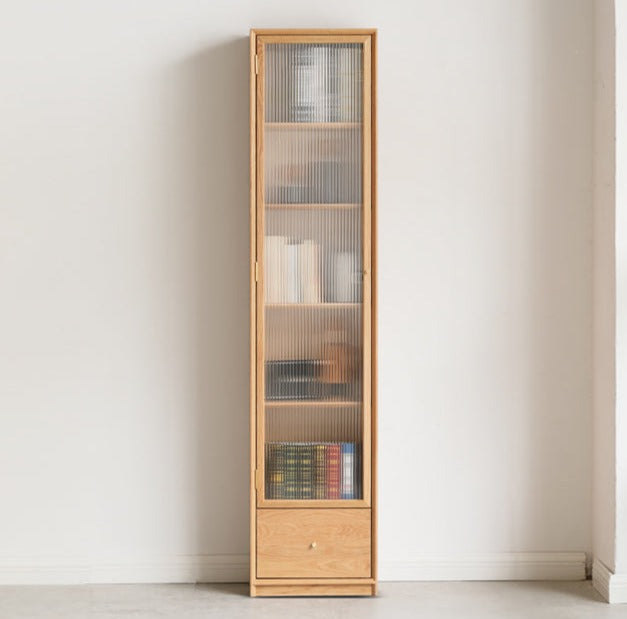 Oak Solid Wood Narrow Bookcase With Doors