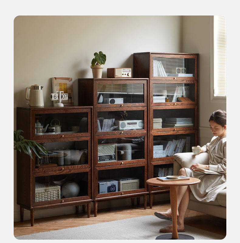 Solid Rubberwood, Black Walnut, Sandalwood, Oak Solid Wood Glass Flip Door Bookcase