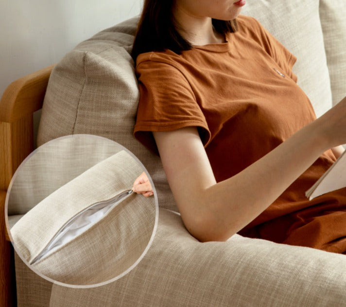 Oak Solid Wood Fabric Sofa.