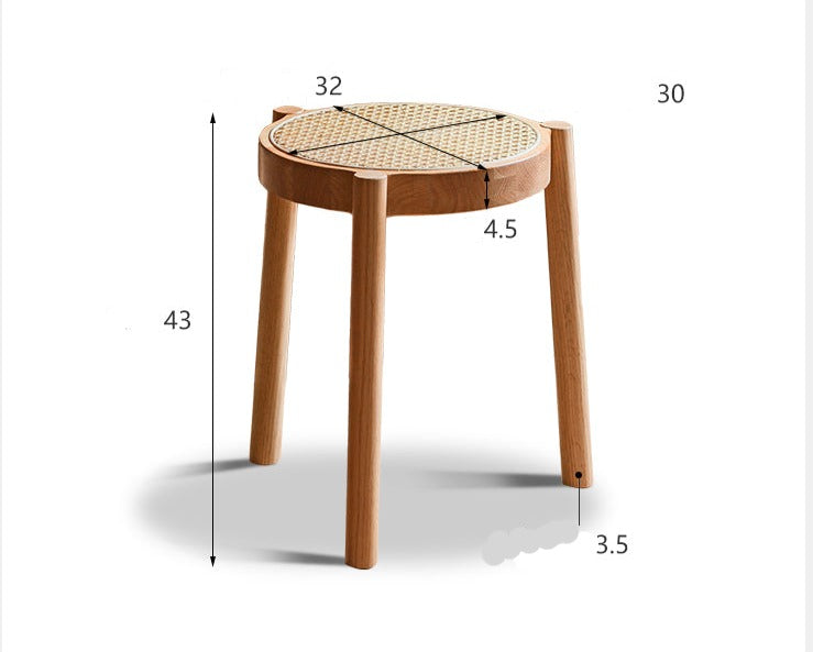 Stool Rattan Oak Solid Wood Can Be Stacked