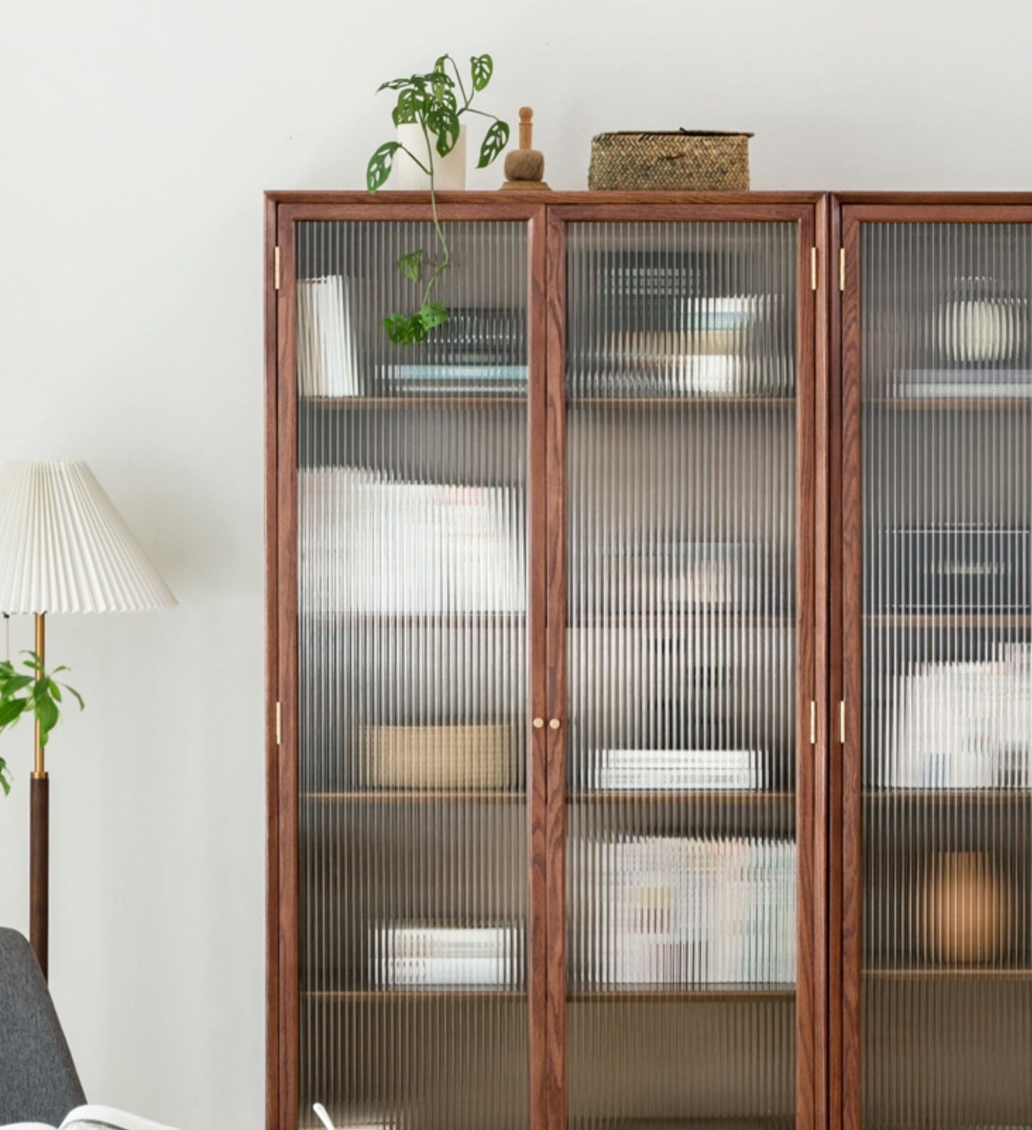Oak, Ash Solid Wood Modular Bookcase with Glass Doors