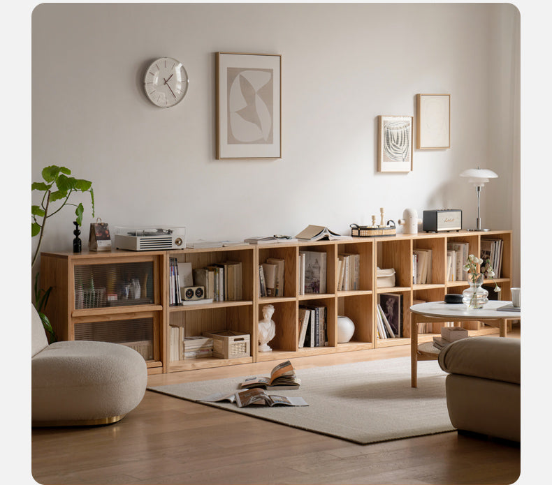 Black Walnut, Oak Solid Wood Low Bookcase, Modern Modular Storage Shelf Cabinet