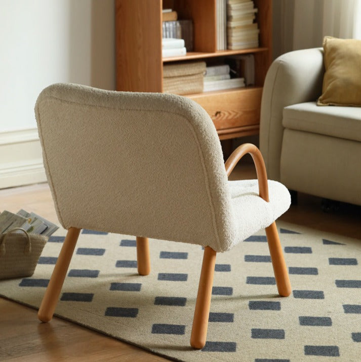 Beech Solid Wood Lamb Velvet Alpaca White Armchair)