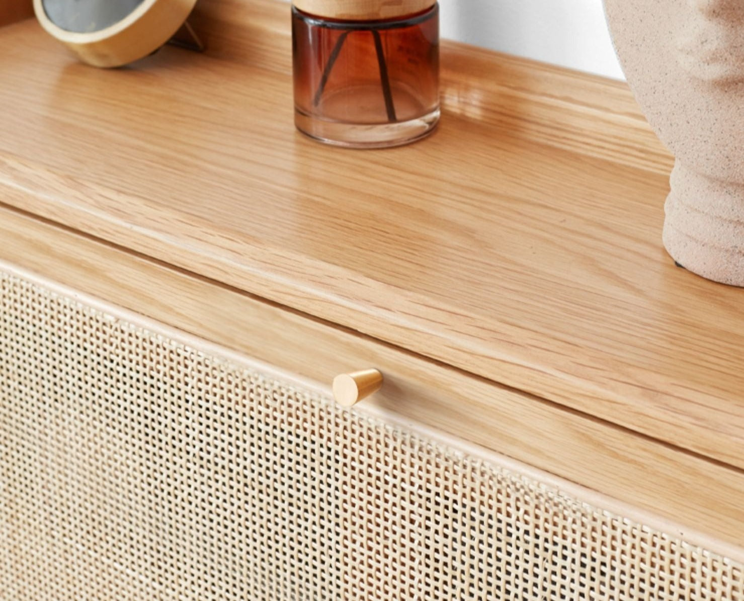 Oak Solid Wood Ultra-Thin Flap Door Rattan Shoe Cabinet