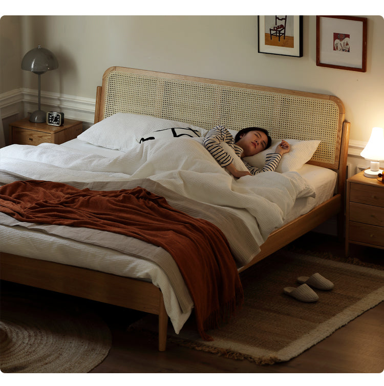 Oak Solid Wood Rattan bed