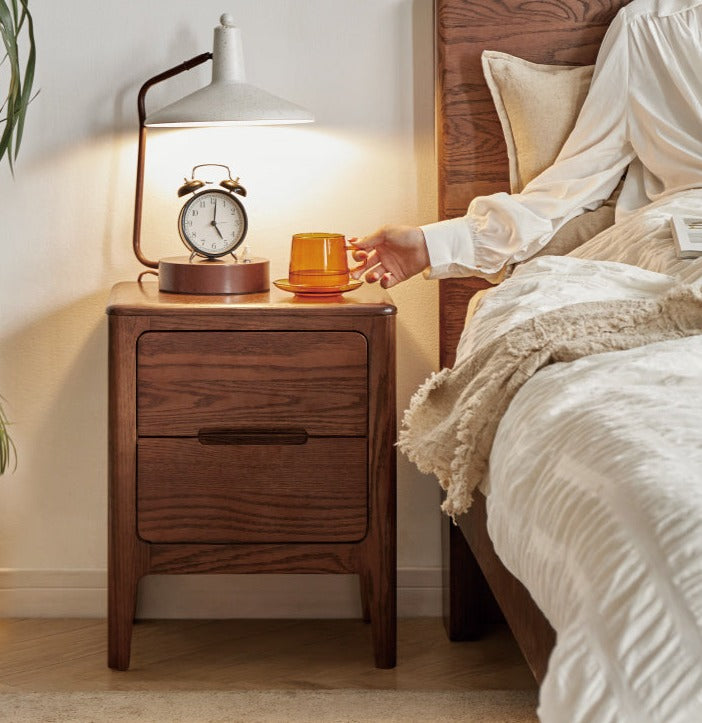Oak Solid Wood Two-Drawer Nightstand.