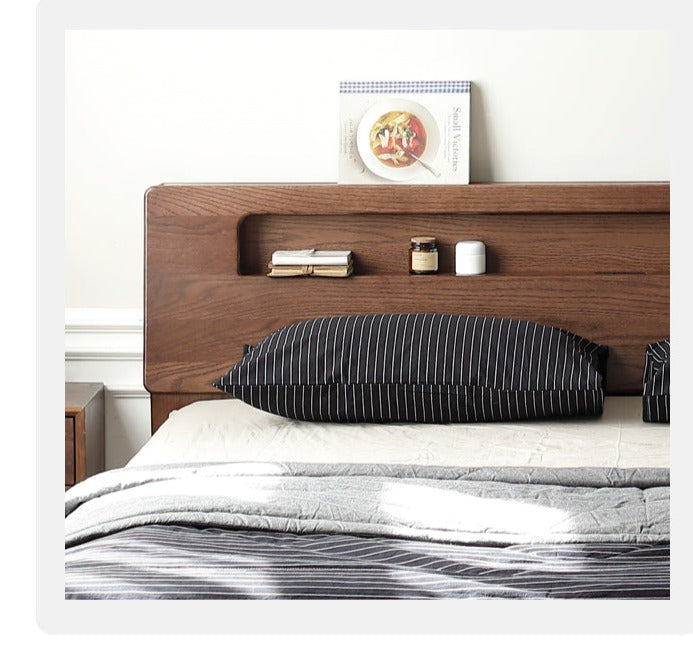 Oak solid wood bed with light walnut-color