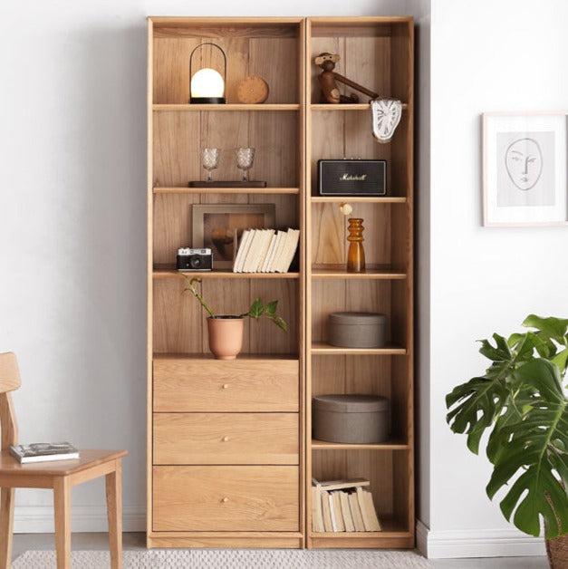 Oak Solid Wood Floor-To-Ceiling Bookshelf