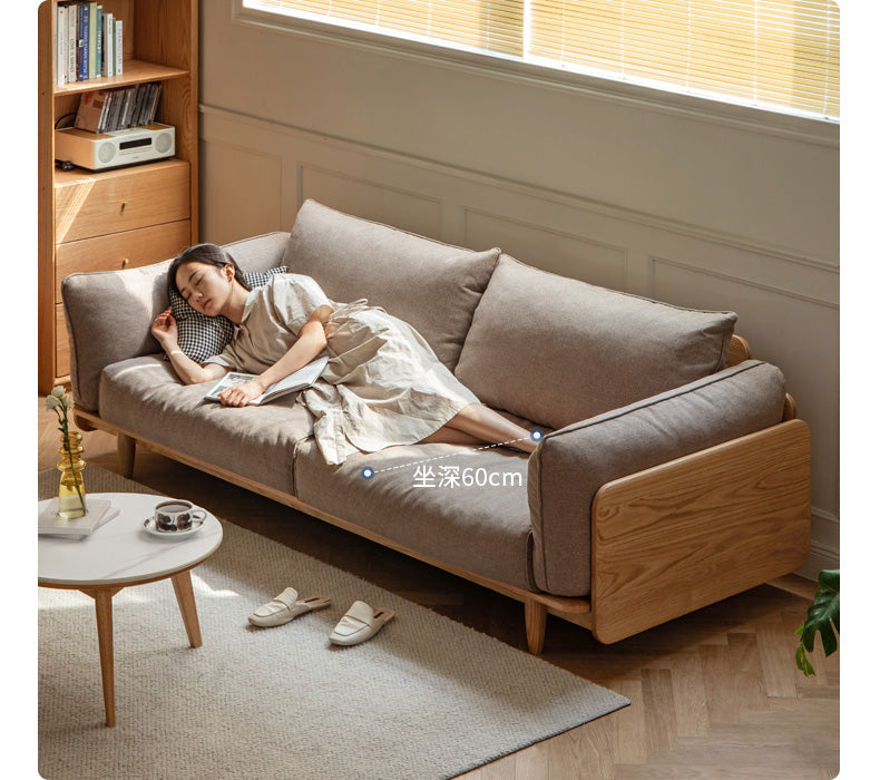 Oak, Ash Solid Wood Sofa Genuine Leather, Fabric.