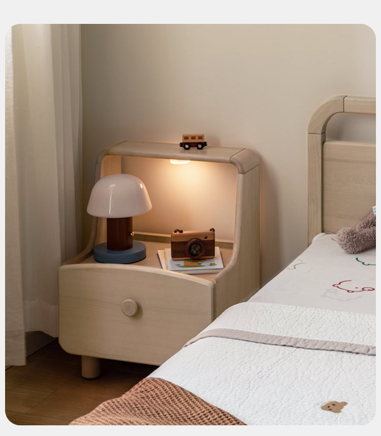 Birch, Beech Solid Wood Nightstand Built-in Night Light