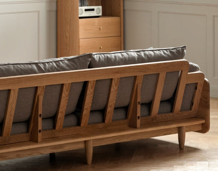 Oak, Ash Solid Wood Sofa Genuine Leather, Fabric.