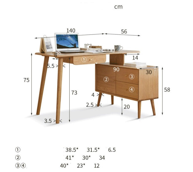 Oak Solid Wood Telescopic Office Desk