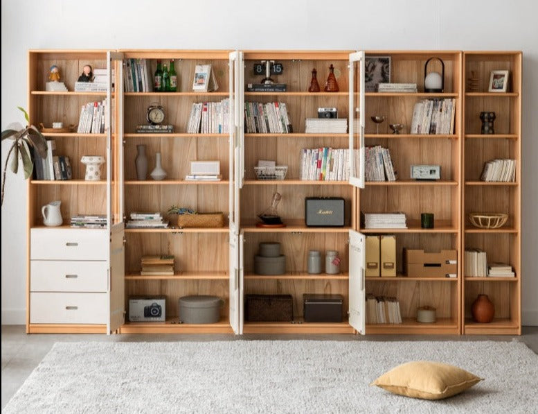 European Beech Solid Wood Bookcase Bookshelf Full Wall