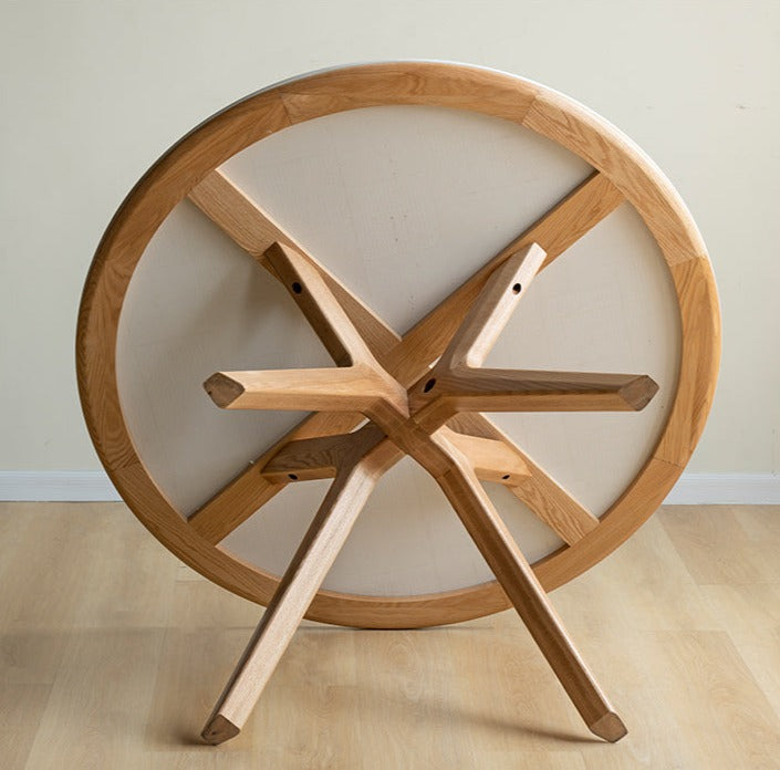 Oak Solid Wood Round Nordic Dining Table With Rock Slab Surface