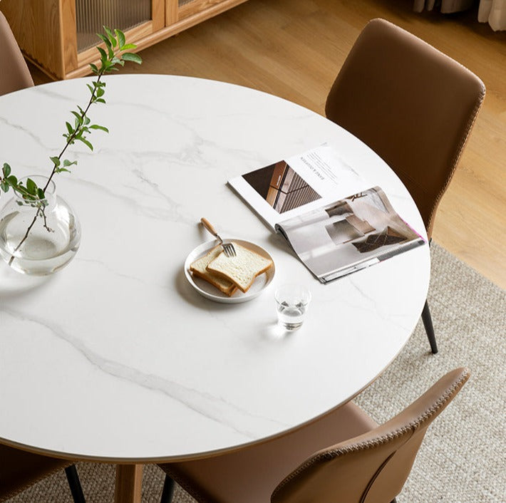 Oak Solid Wood Round Nordic Dining Table With Rock Slab Surface