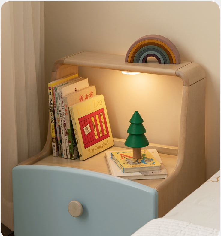 Birch, Beech Solid Wood Nightstand Built-in Night Light