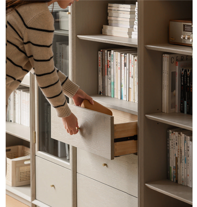 Oak Solid Wood Combination Bookcase Light Luxury, Floor-To-Ceiling Bookshelf