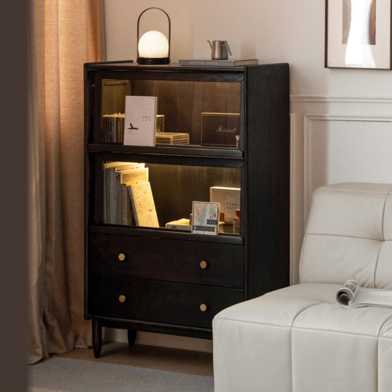 Oak, Ash Solid Wood Side Cabinet LED Lights Smoked