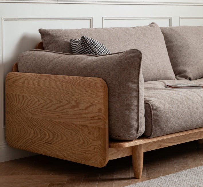 Cherry Wood Sofa Genuine Leather, Fabric-
