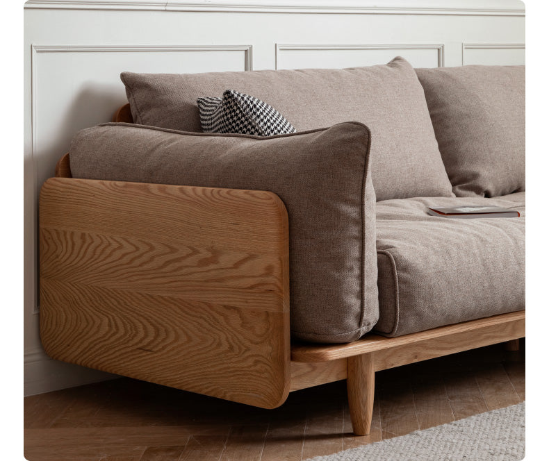Oak, Ash Solid Wood Sofa Genuine Leather, Fabric.