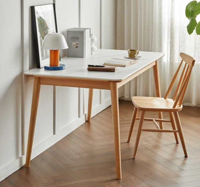 Oak Solid Wood Dining Table With Rock Slab Surface