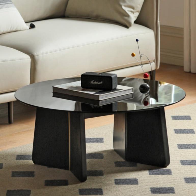 Oak Solid Wood Smoky Coffee Table Glass